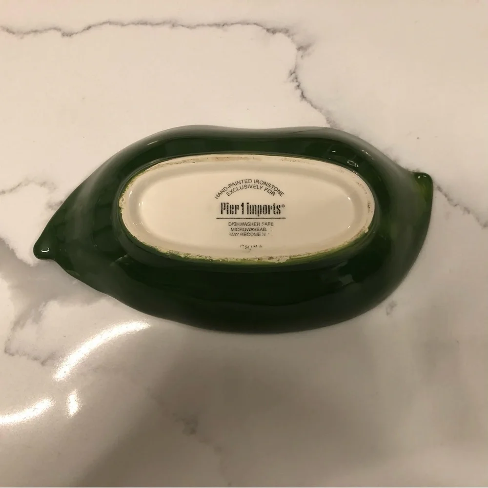 Pier 1 Imports Ironstone Pea Pod Small Serving Dish & 2 Tomato dipping dishes